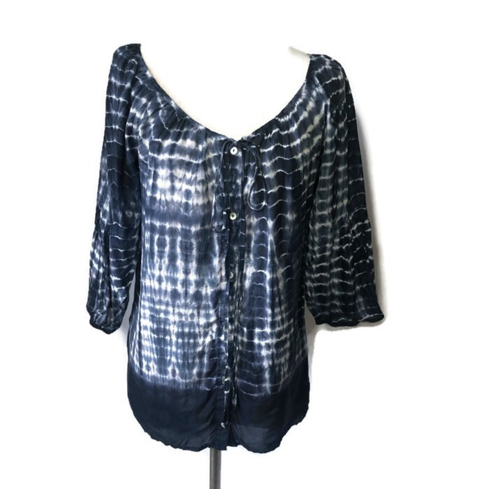 Velvet P blue tie die button front 3/4 sleeve top